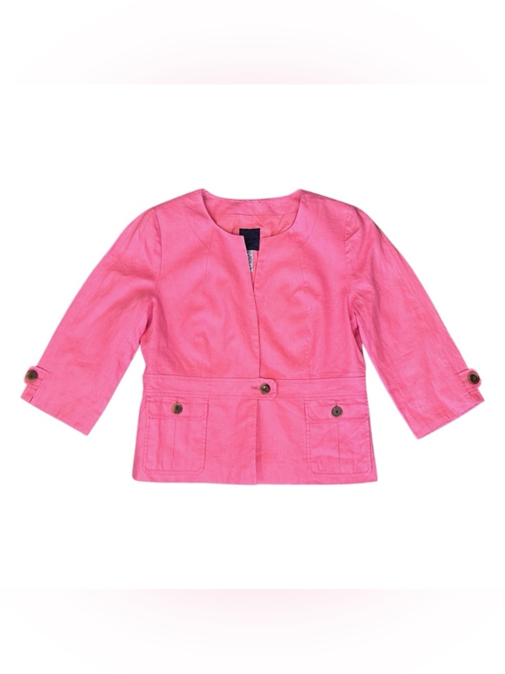 VTG J.Crew 100% Linen Cropped 3/4 Sleeve Blazer Jacket Bubblegum Pink Women’s 8